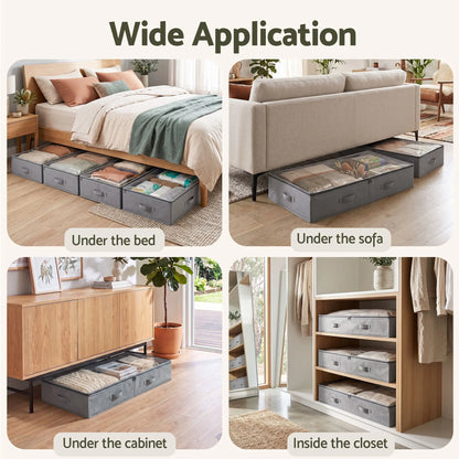 Artiss Under Bed Storage Containers X4 90L Boxes Organiser Clear Top Fabric Grey - Image 8