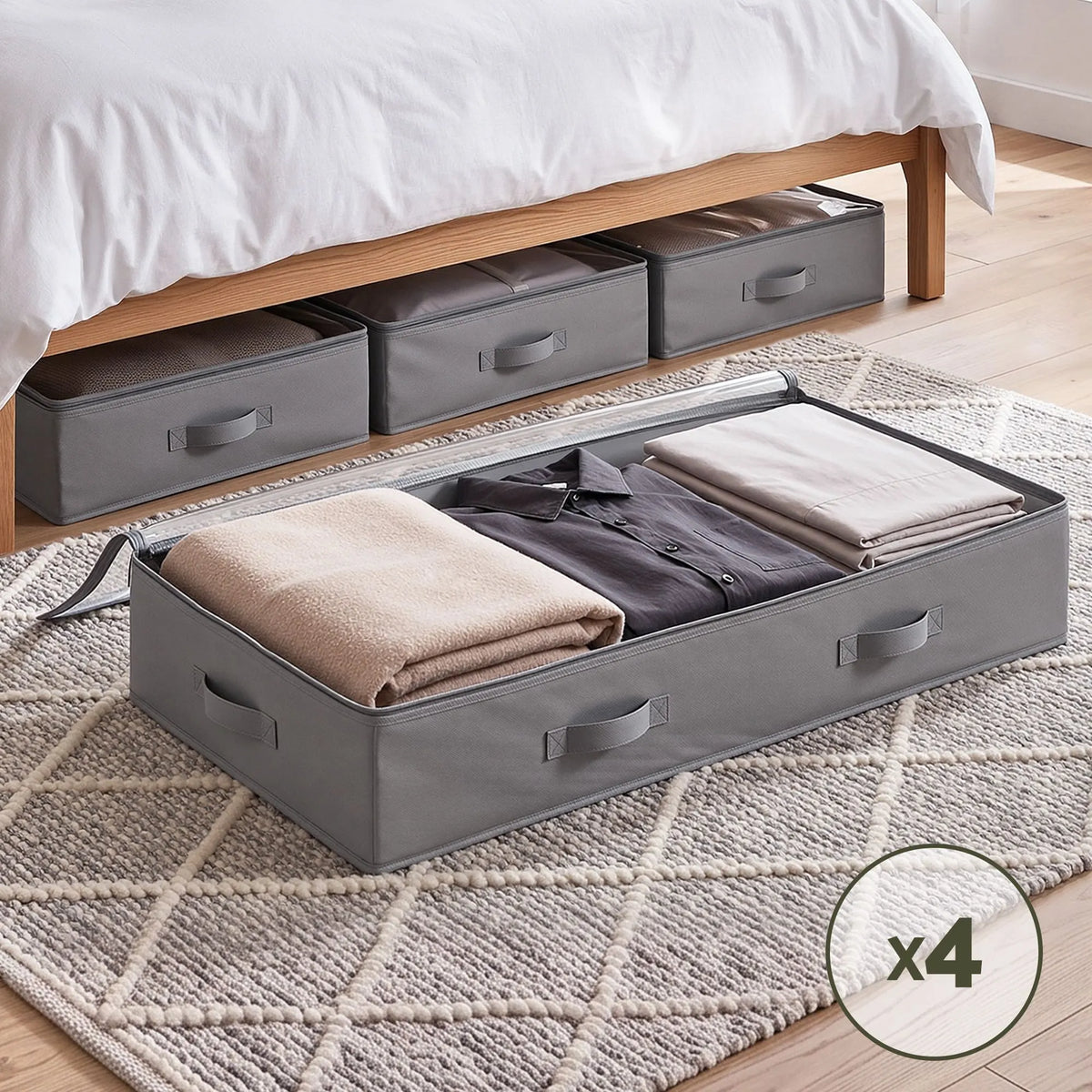 Artiss Under Bed Storage Containers X4 90L Boxes Organiser Clear Top Fabric Grey - Image 9