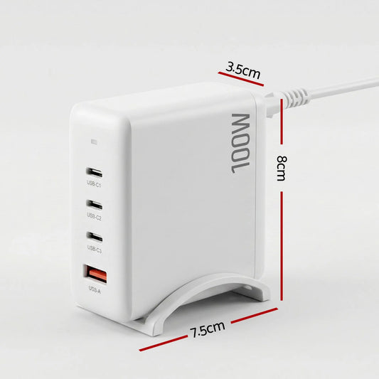 Devanti USB C Charger 100W Fast Charger 4 Port GaN Desktop Station White - Image 2