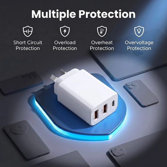 Devanti USB C Charger 30W Fast Charger 3 Port PD Charging Block White - Image 7