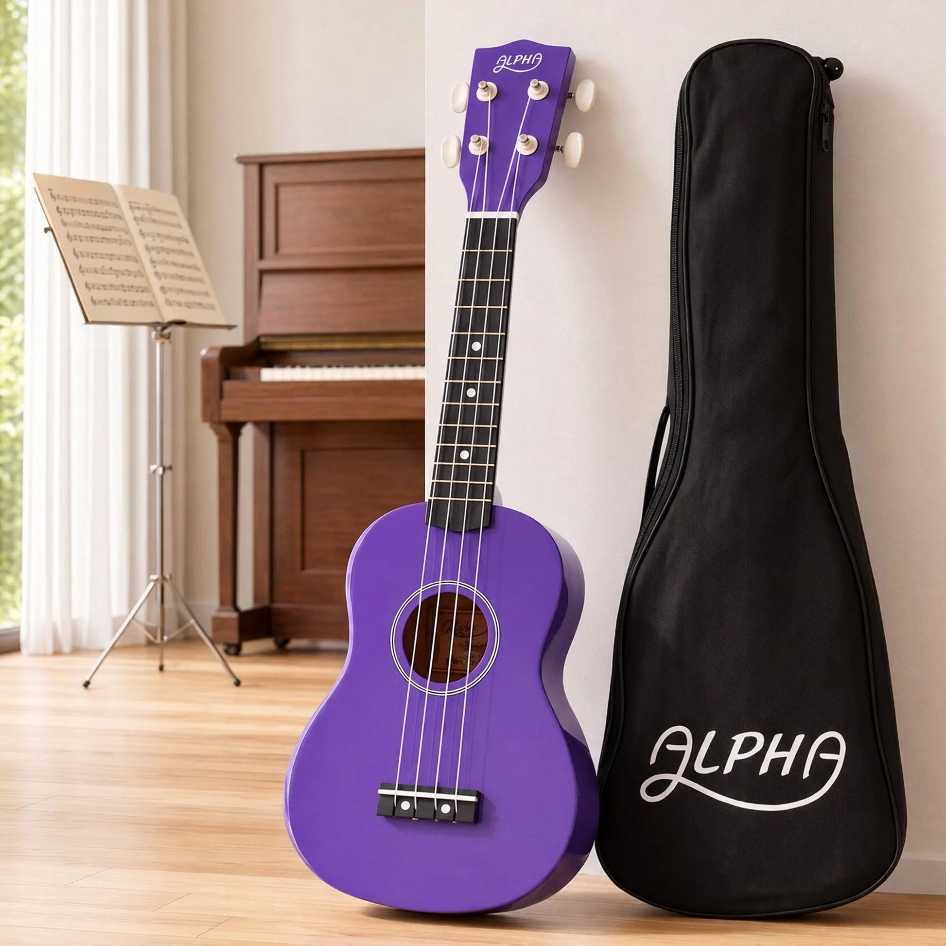 Alpha 21 Inch Ukulele Soprano Beginner Acoustic Small Guitar Kids Strings Purple