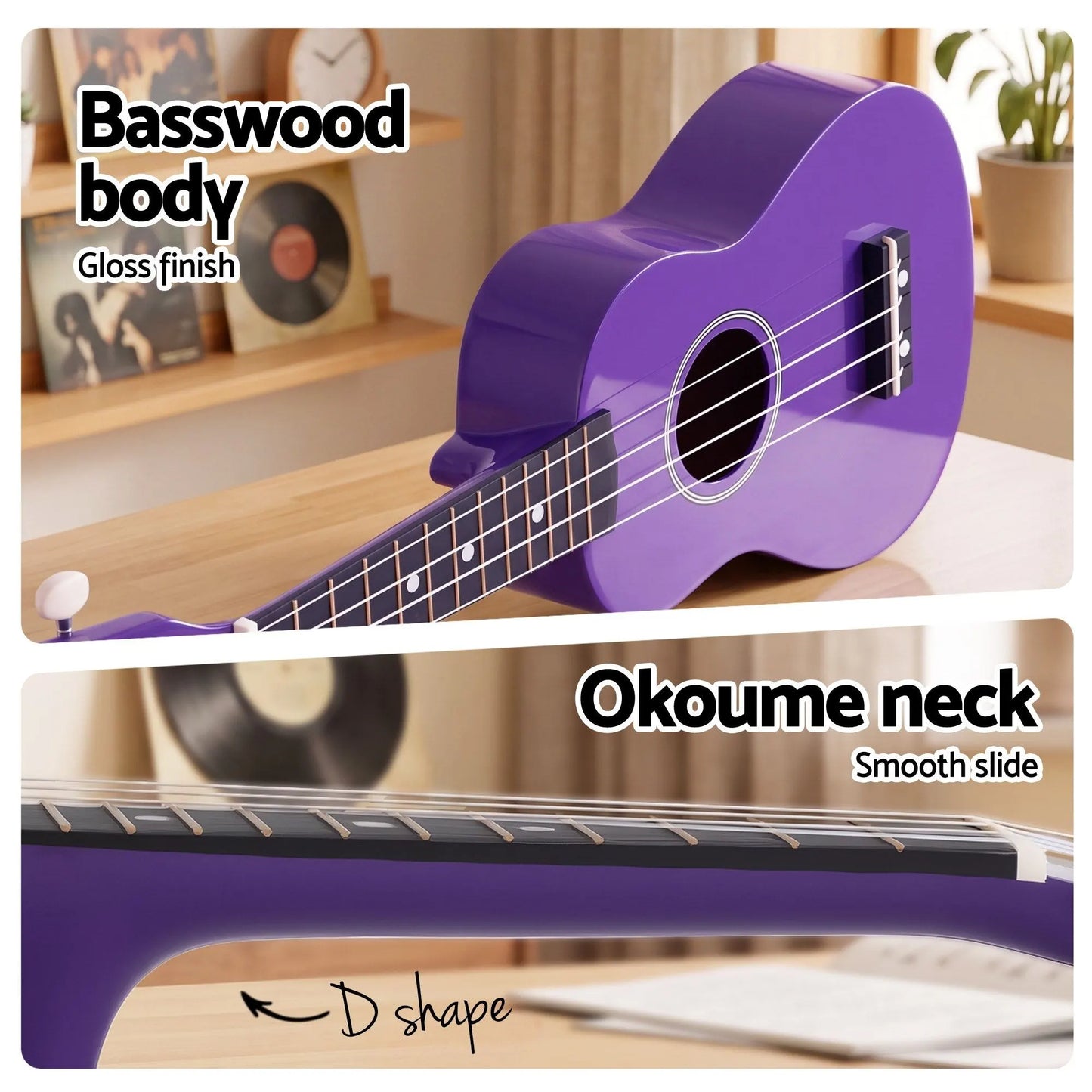 Alpha 21 Inch Ukulele Soprano Beginner Acoustic Small Guitar Kids Strings Purple - Image 5