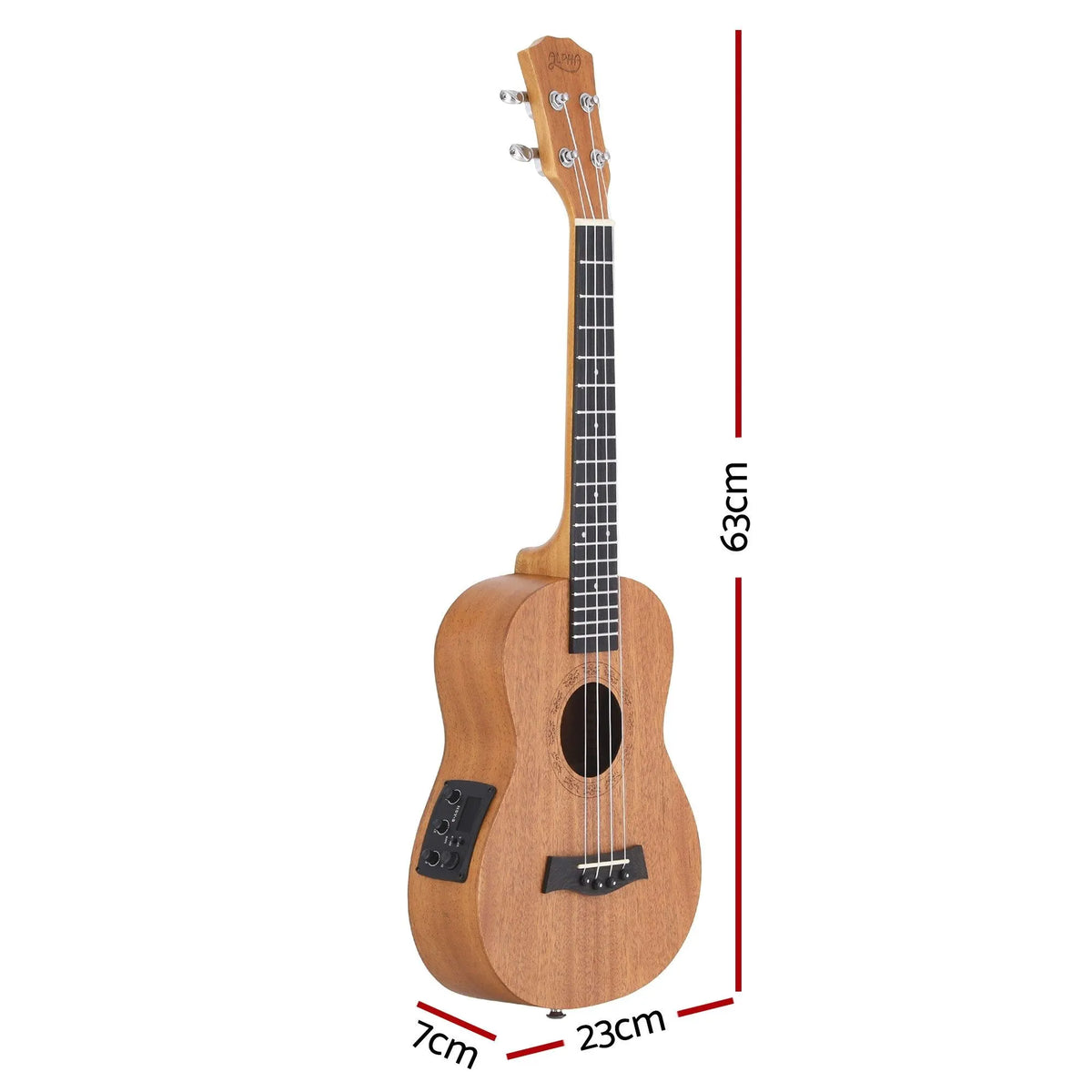 Alpha 26 Inch Solid Mahogany Tenor Ukulele Electric Acoustic EQ System Kit 18 Frets Natural - Image 3