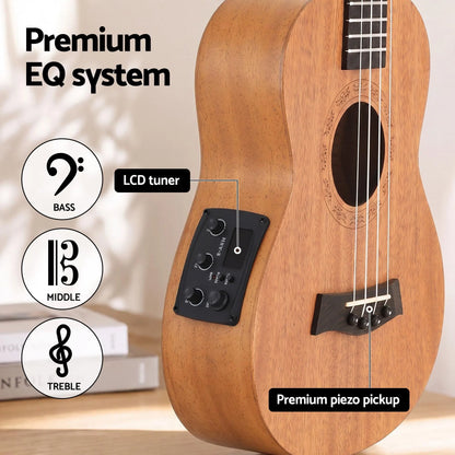 Alpha 26 Inch Solid Mahogany Tenor Ukulele Electric Acoustic EQ System Kit 18 Frets Natural - Image 5