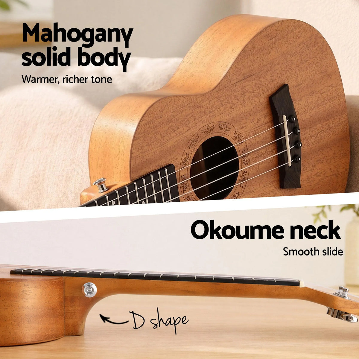 Alpha 26 Inch Solid Mahogany Tenor Ukulele Electric Acoustic EQ System Kit 18 Frets Natural - Image 6