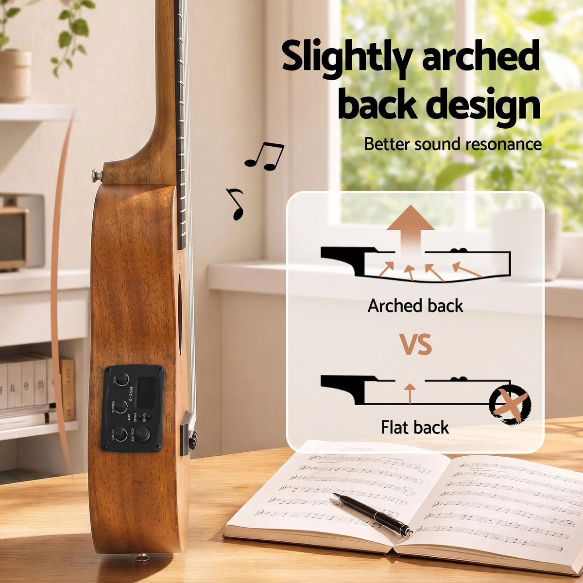 Alpha 26 Inch Solid Mahogany Tenor Ukulele Electric Acoustic EQ System Kit 18 Frets Natural - Image 7