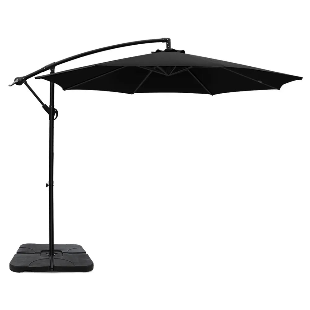 Instahut 3m Umbrella w/Base Outdoor Cantilever Beach Garden Patio Parasol Black - Image 2