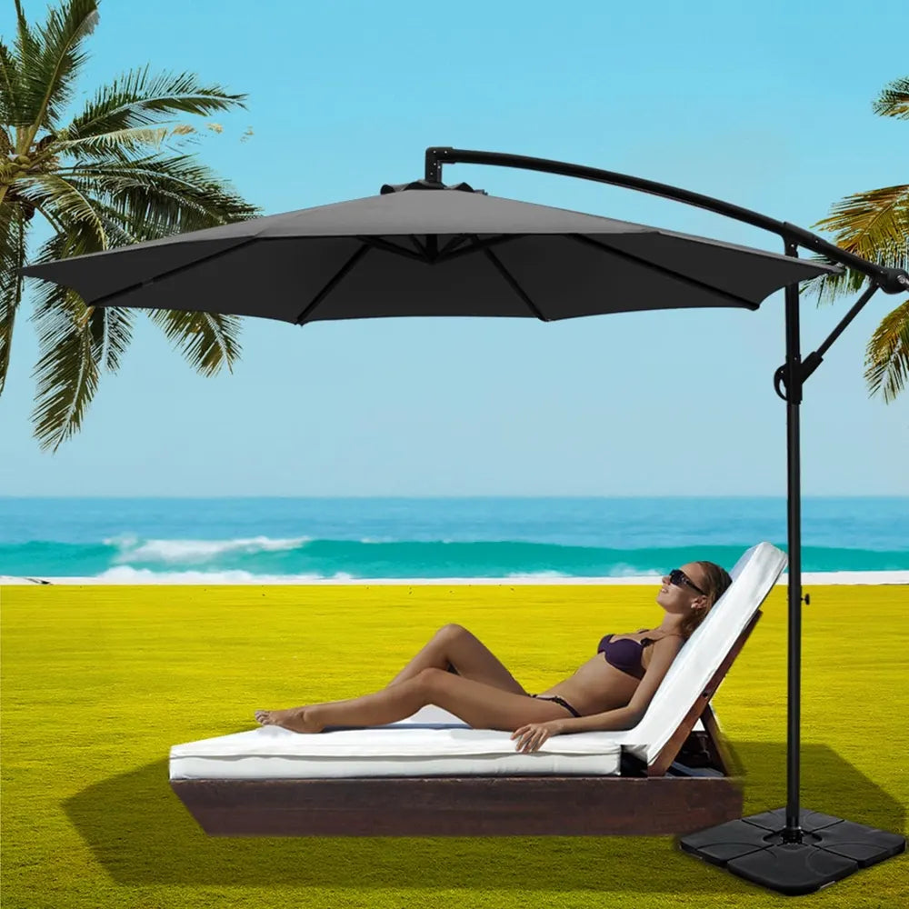 Instahut 3m Umbrella w/Base Outdoor Cantilever Beach Garden Patio Parasol Charcoal - Image 7
