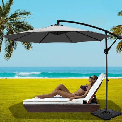 Instahut Umbrella Outdoor Umbrellas Cantilever Sun Stand UV Garden Base Grey 3M - Image 7