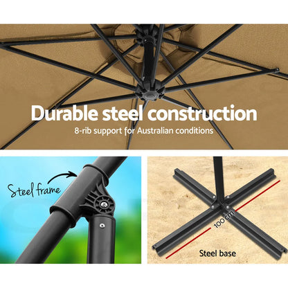 Instahut 3m Outdoor Umbrella Cantilever Beach Garden Patio Beige - Image 5
