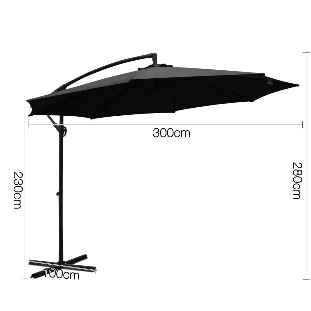 Instahut 3m Outdoor Umbrella Cantilever Beach Garden Patio Black - Image 3