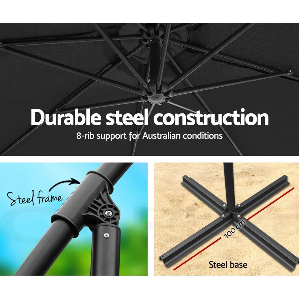 Instahut 3m Outdoor Umbrella Cantilever Beach Garden Patio Black - Image 6
