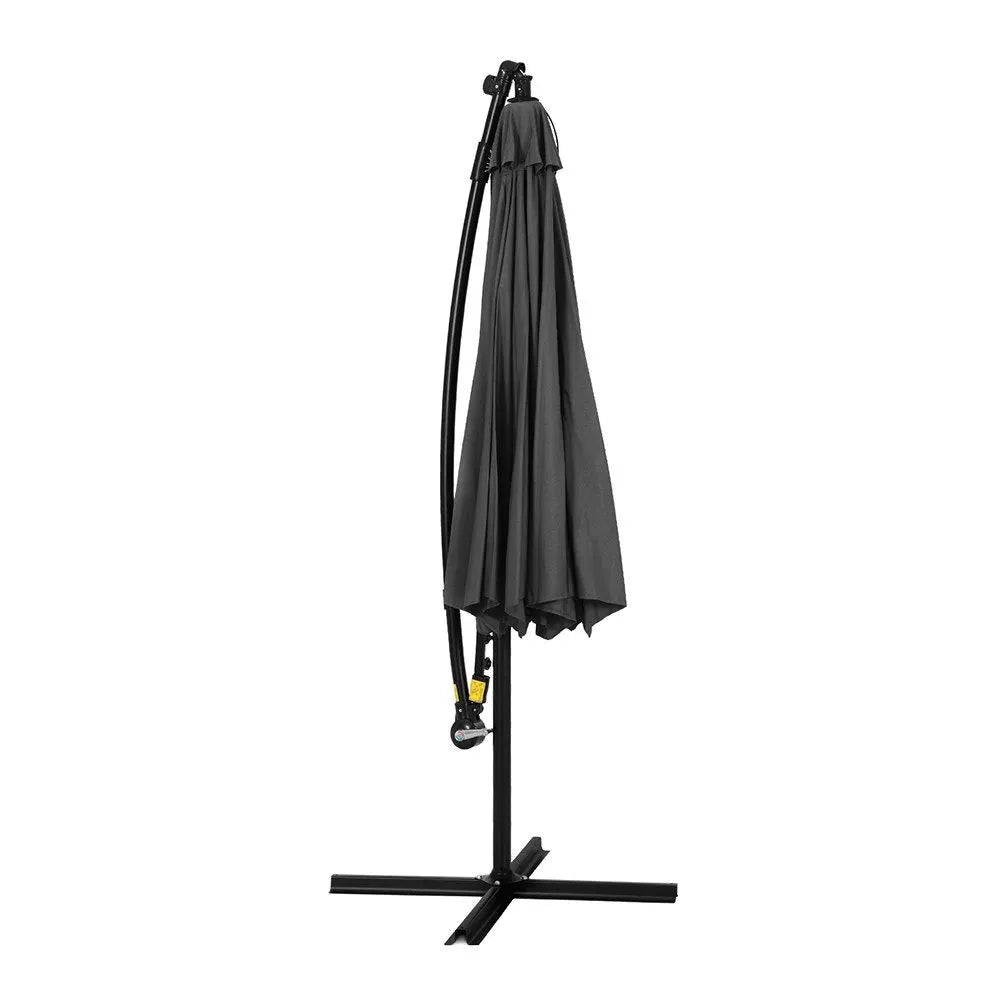 Instahut Outdoor Umbrella 3M Cantilever Beach LED Garden Shade Patio Charcoal - Image 3