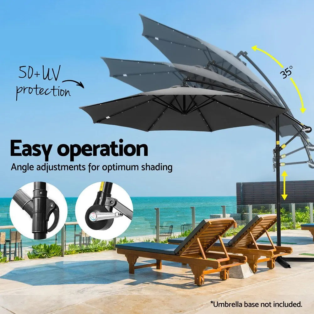 Instahut Outdoor Umbrella 3M Cantilever Beach LED Garden Shade Patio Charcoal - Image 5