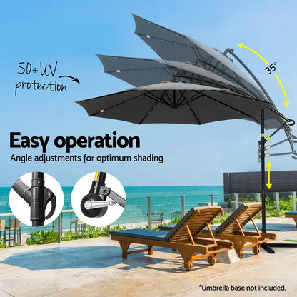 Instahut Outdoor Umbrella 3M Cantilever Beach LED Garden Shade Patio Charcoal - Image 5