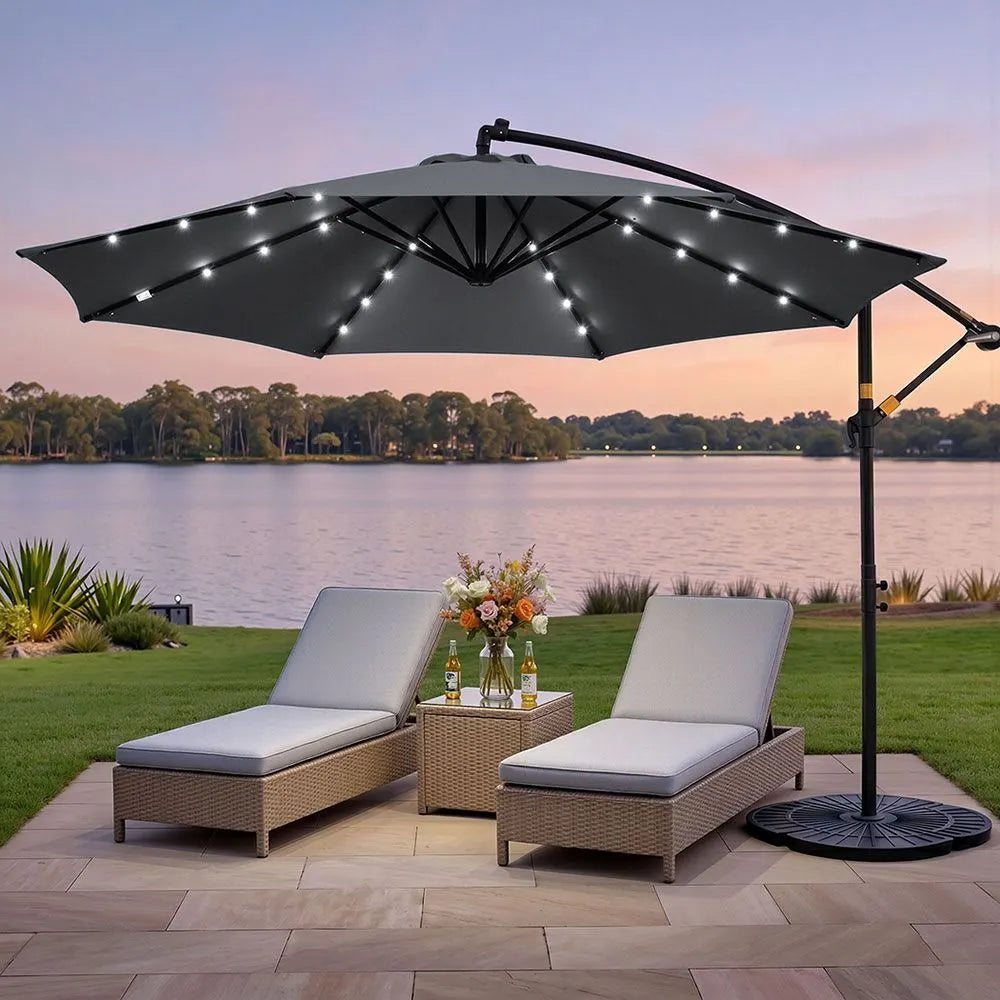 Instahut Outdoor Umbrella 3M Cantilever Beach LED Garden Shade Patio Charcoal - Image 7