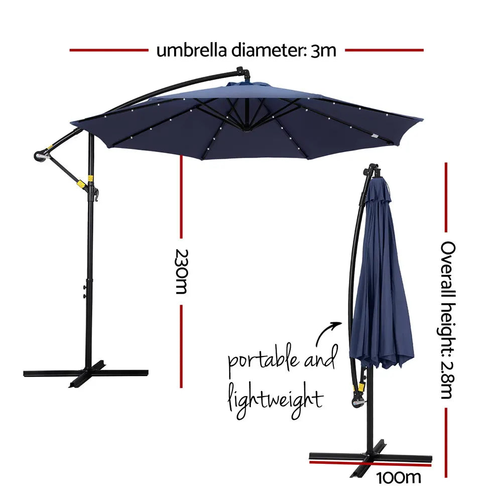 Instahut Outdoor Umbrella 3M Cantilever Beach LED Umbrellas Garden Shade Patio - Image 2