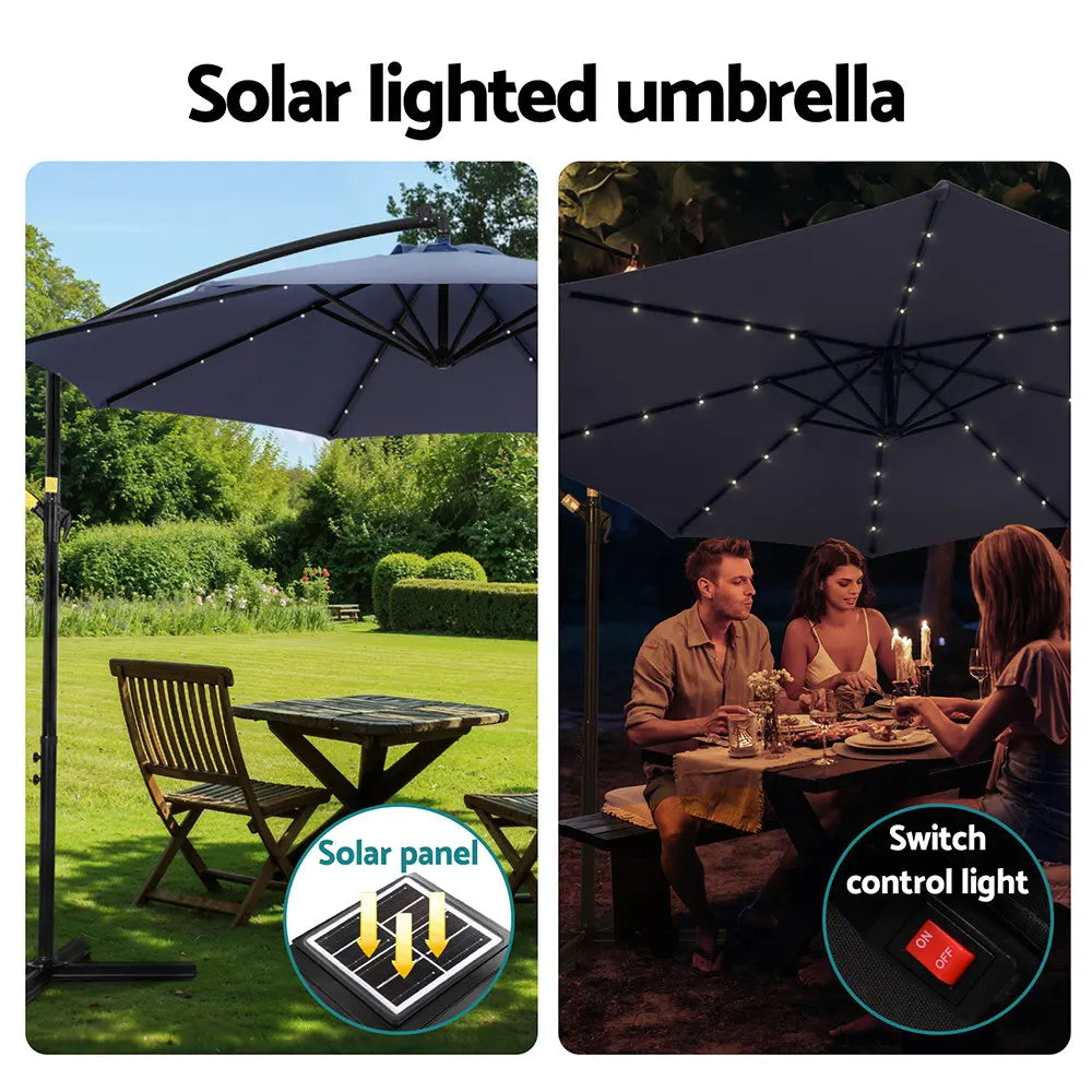 Instahut Outdoor Umbrella 3M Cantilever Beach LED Umbrellas Garden Shade Patio - Image 4