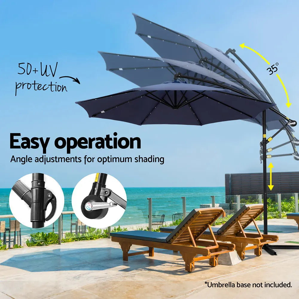 Instahut Outdoor Umbrella 3M Cantilever Beach LED Umbrellas Garden Shade Patio - Image 5
