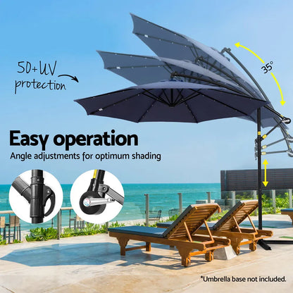 Instahut Outdoor Umbrella 3M Cantilever Beach LED Umbrellas Garden Shade Patio - Image 5