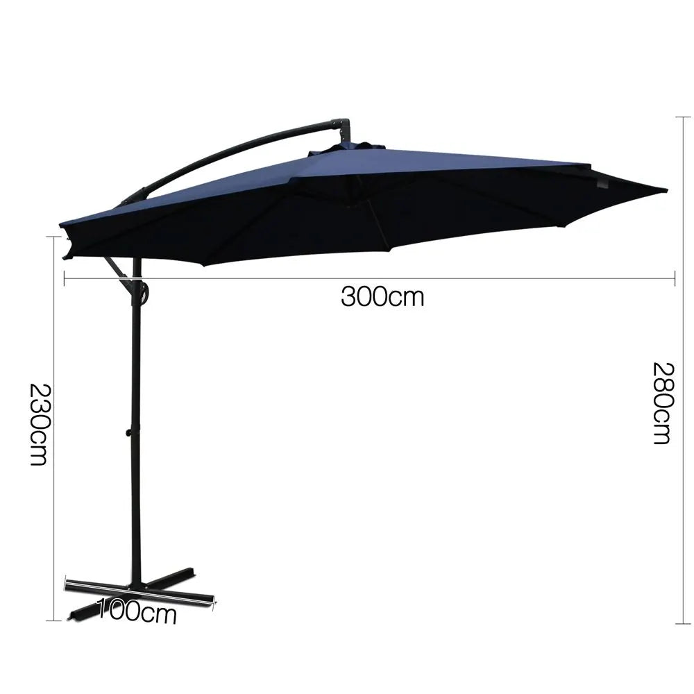Instahut 3m Outdoor Umbrella Cantilever Beach Garden Patio Navy - Image 3
