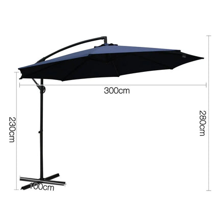 Instahut 3m Outdoor Umbrella Cantilever Beach Garden Patio Navy - Image 3