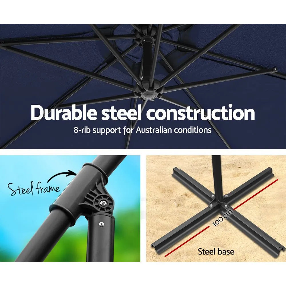 Instahut 3m Outdoor Umbrella Cantilever Beach Garden Patio Navy - Image 6