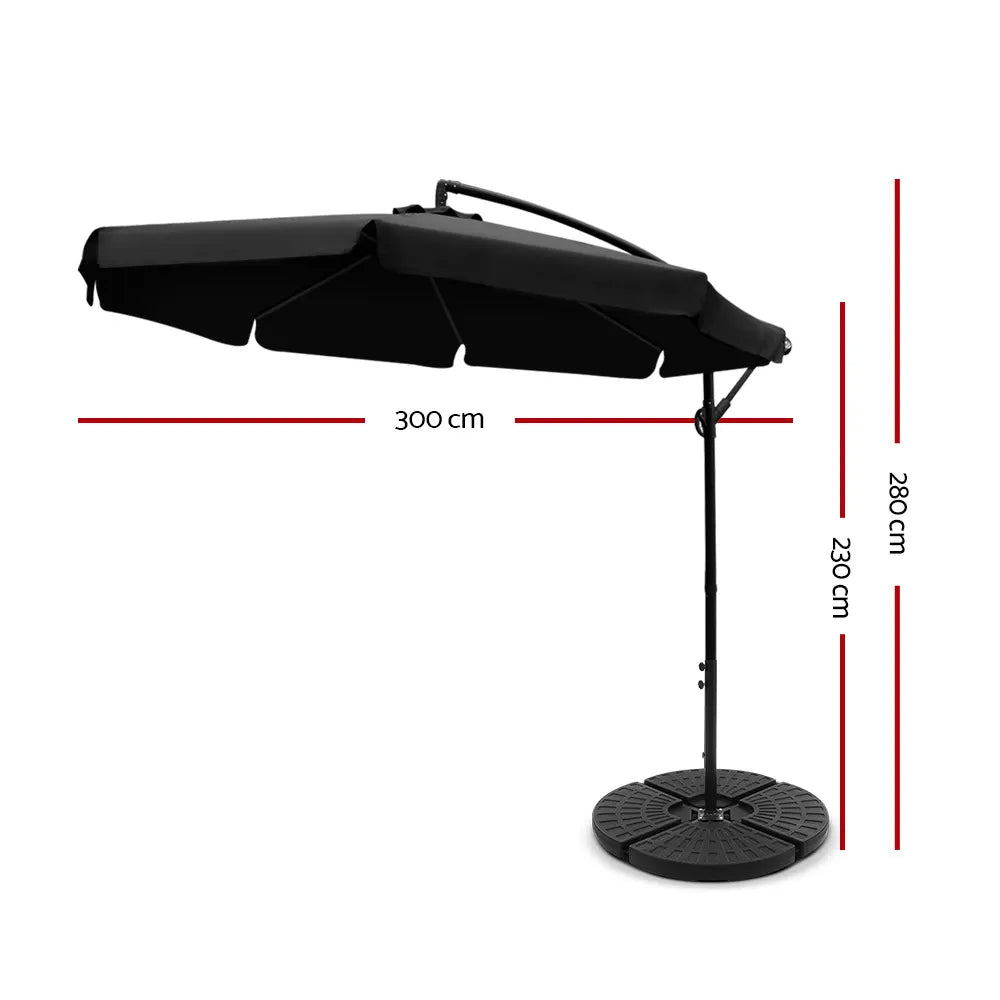 Instahut 3m Outdoor Umbrella w/Base Cantilever Garden Patio Beach Black - Image 2