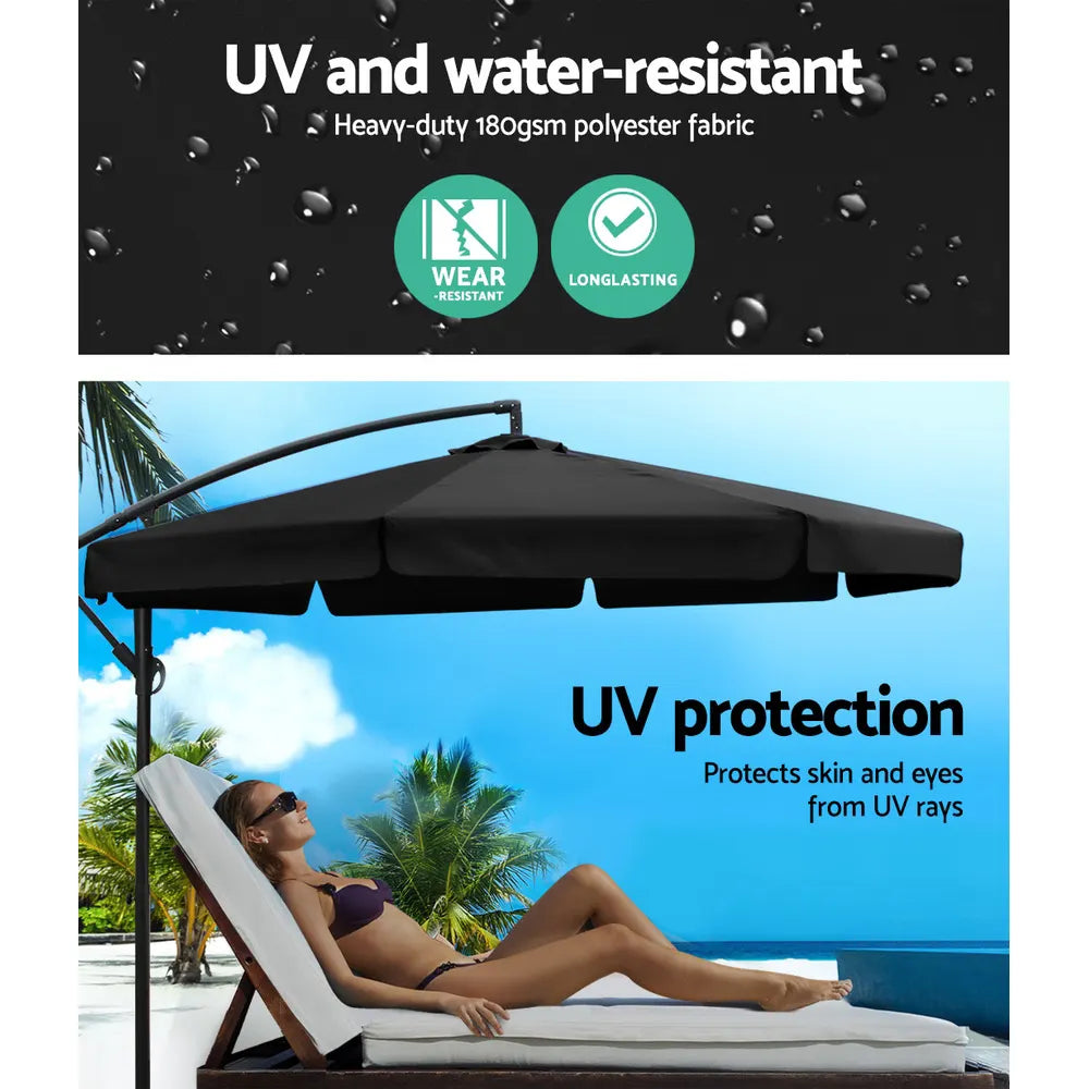 Instahut 3m Outdoor Umbrella w/Base Cantilever Garden Patio Beach Black - Image 4