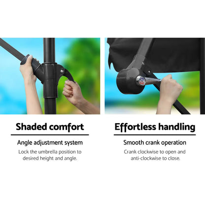 Instahut 3m Outdoor Umbrella w/Base Cantilever Garden Patio Beach Black - Image 5