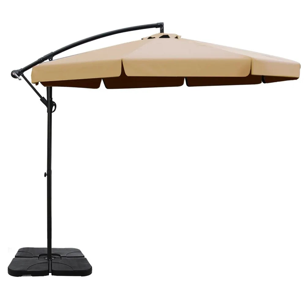 Instahut 3m Outdoor Umbrella w/Base Cantilever Garden Beach Patio Beige - Image 2