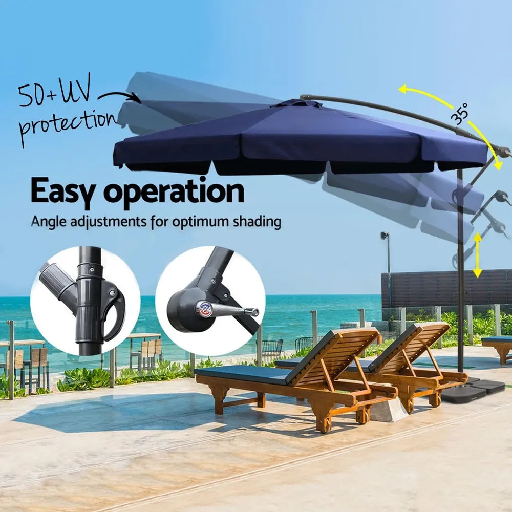 Instahut 3m Outdoor Umbrella w/Base Cantilever Garden Beach Patio Navy - Image 4