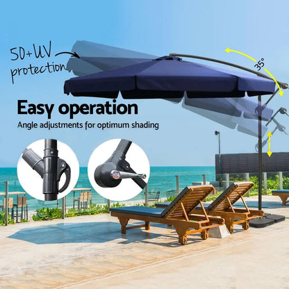 Instahut 3m Outdoor Umbrella w/Base Cantilever Garden Beach Patio Navy - Image 4