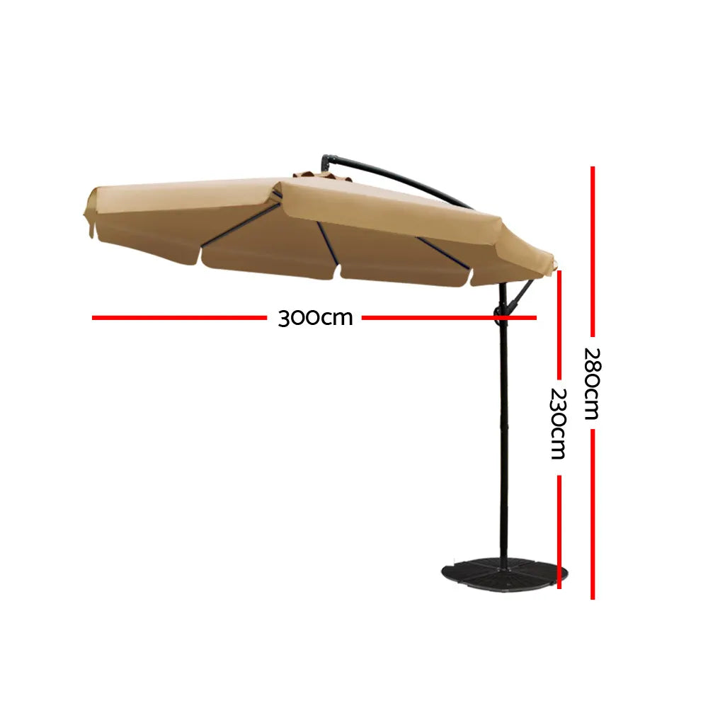 Instahut 3m Outdoor Umbrella Cantilever Garden Beach Patio Beige - Image 2