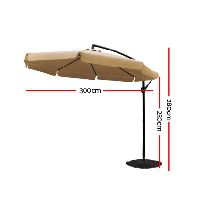 Instahut 3m Outdoor Umbrella Cantilever Garden Beach Patio Beige - Image 2