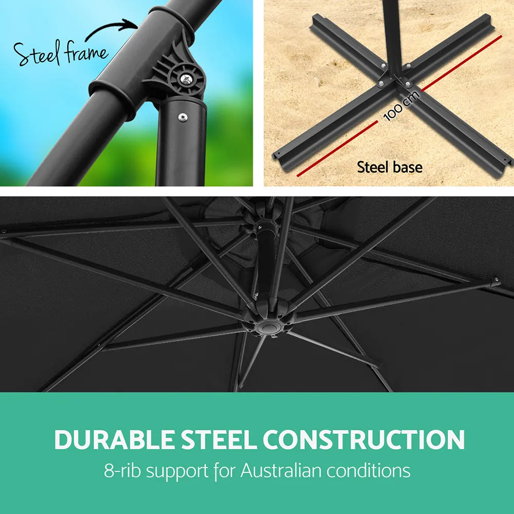 Instahut 3m Outdoor Umbrella Cantilever Garden Beach Patio Black - Image 5