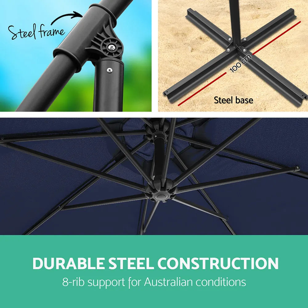 Instahut 3m Outdoor Umbrella Cantilever Garden Beach Patio Navy - Image 4