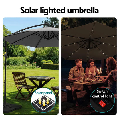 Instahut Outdoor Umbrella 3M Cantilever Beach LED Base Garden Sun Patio Charcoal - Image 4