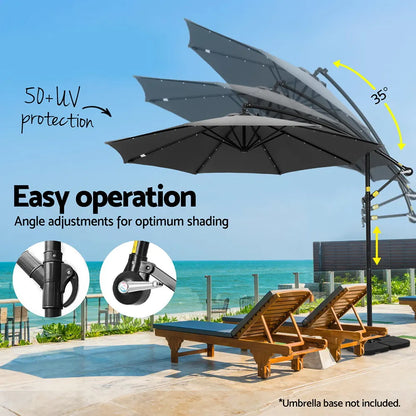 Instahut Outdoor Umbrella 3M Cantilever Beach LED Base Garden Sun Patio Charcoal - Image 5