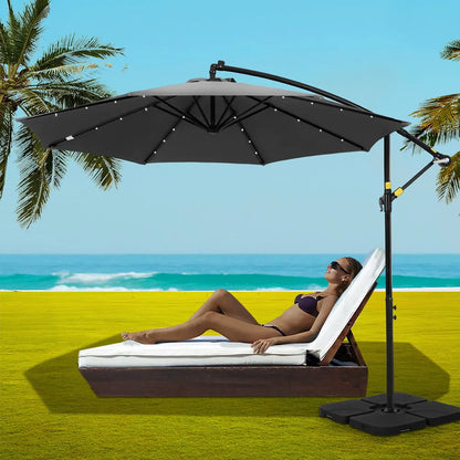 Instahut Outdoor Umbrella 3M Cantilever Beach LED Base Garden Sun Patio Charcoal - Image 7