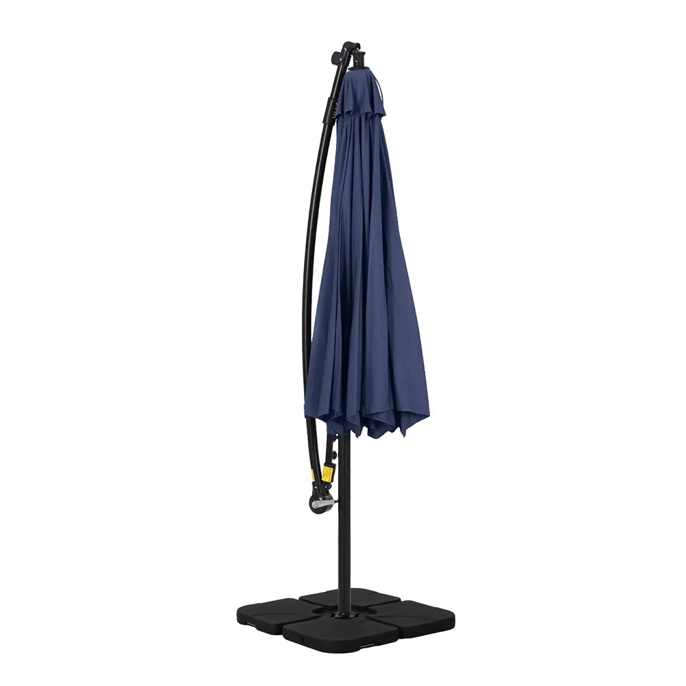 Instahut Outdoor Umbrella 3M Cantilever Beach LED w/Base Garden Shade Patio Navy - Image 3