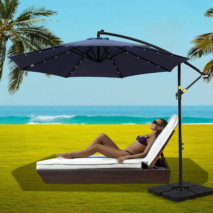 Instahut Outdoor Umbrella 3M Cantilever Beach LED w/Base Garden Shade Patio Navy - Image 7