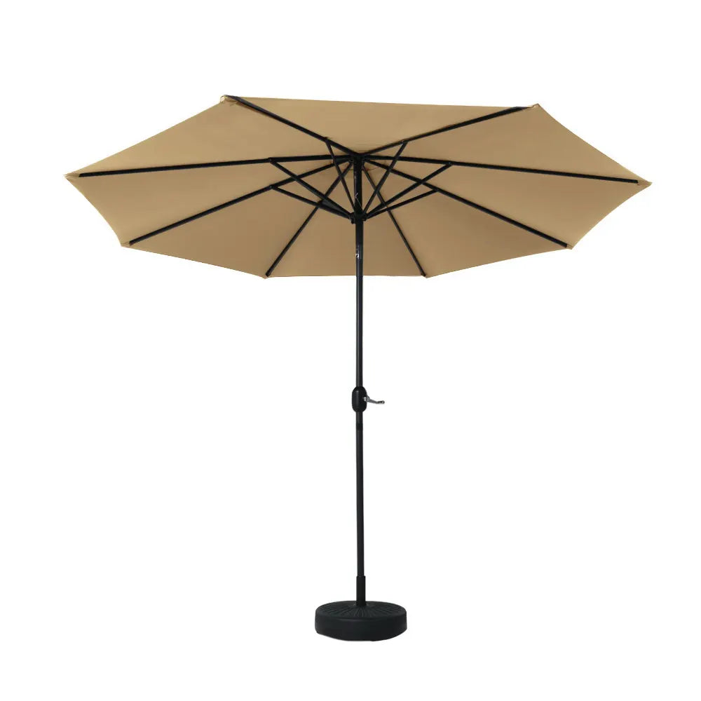 Instahut 2.7m Outdoor Umbrella w/Base Pole Stand Garden Sun Beige - Image 3