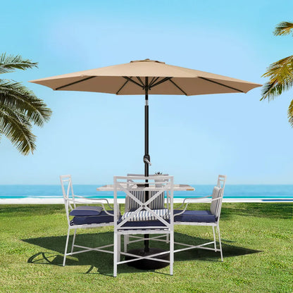 Instahut 2.7m Outdoor Umbrella w/Base Pole Stand Garden Sun Beige - Image 8