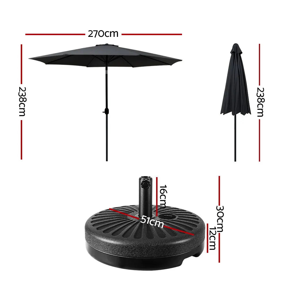 Instahut Outdoor Umbrella 2.7m Base Beach Pole Garden Tilt Sun Patio UV Black - Image 2