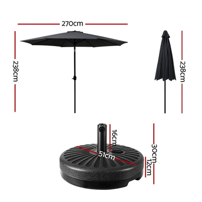 Instahut Outdoor Umbrella 2.7m Base Beach Pole Garden Tilt Sun Patio UV Black - Image 2
