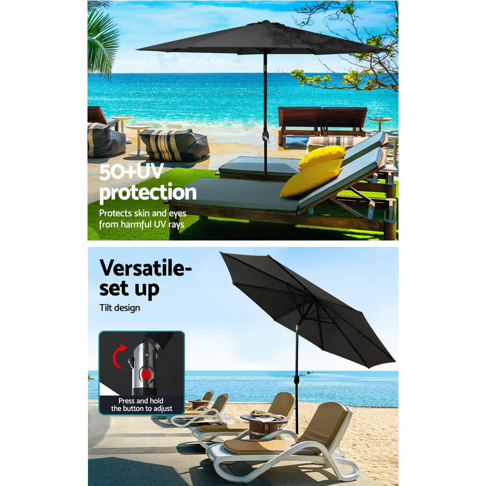 Instahut Outdoor Umbrella 2.7m Base Beach Pole Garden Tilt Sun Patio UV Black - Image 5
