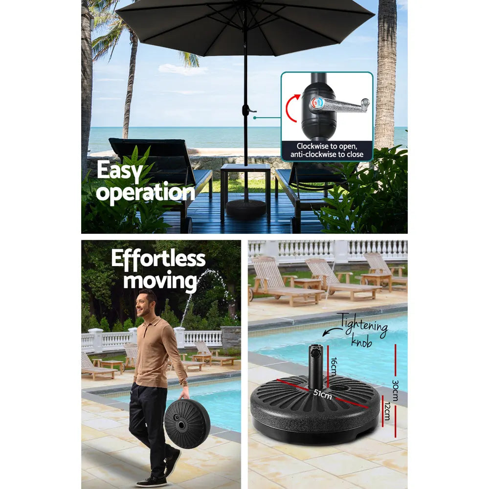 Instahut Outdoor Umbrella 2.7m Base Beach Pole Garden Tilt Sun Patio UV Black - Image 6