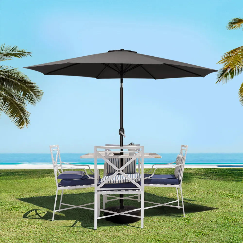 Instahut Outdoor Umbrella 2.7m Base Beach Pole Garden Tilt Sun Patio UV Black - Image 8