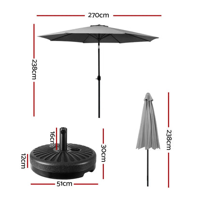 Instahut 2.7m Outdoor Umbrella w/Base Pole Stand Garden Sun Charcoal - Image 2